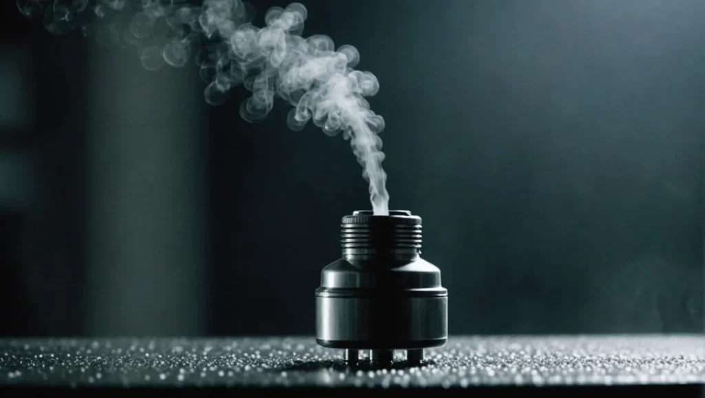 Close-up view of an atomizer spraying a fine mist