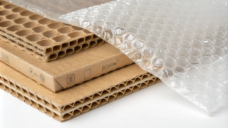 Close-up view of hybrid packaging materials combining cardboard and plastic