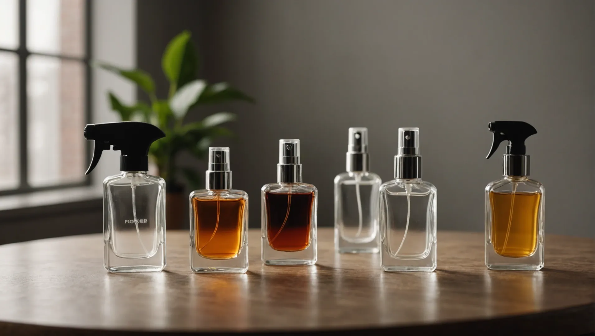 Various perfume sprayers showcasing fine mist, trigger, and airless types.