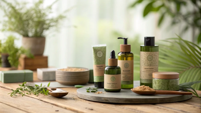 Display of diverse skincare products in eco-friendly packaging