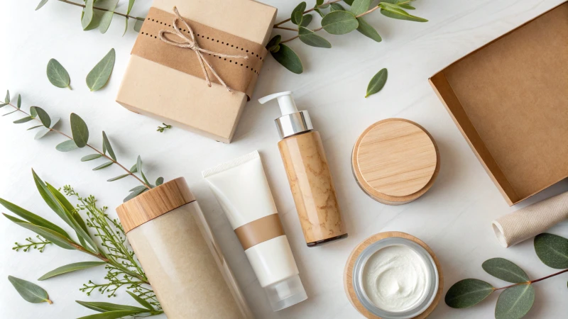 Eco-friendly beauty packaging solutions displayed in a natural setting