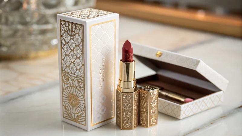 Luxurious lipstick packaging with a glossy finish and magnetic closure