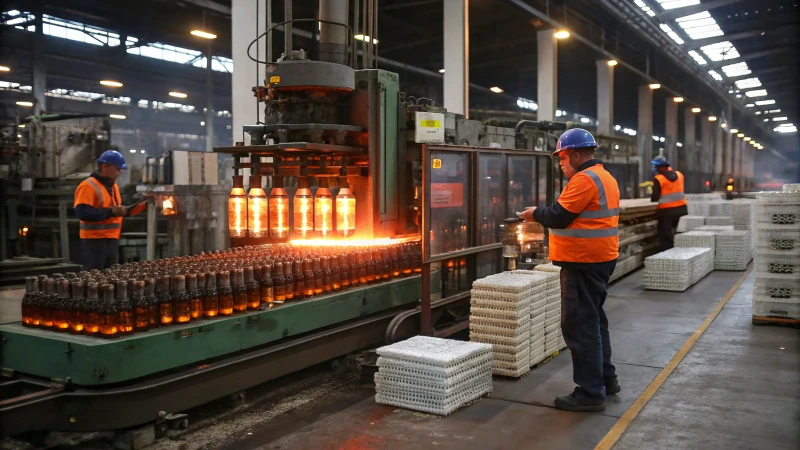 Workers in a glass manufacturing facility