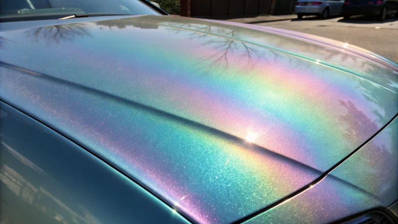 Close-up of a pearlescent surface reflecting shimmering colors