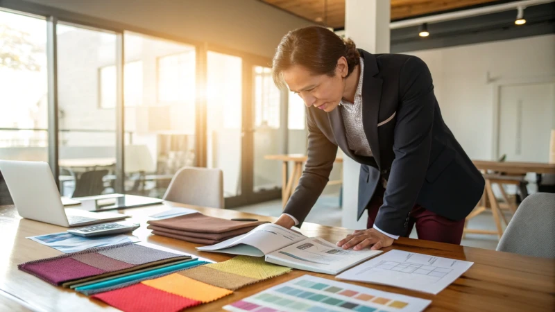 A business person reviewing product samples on a desk