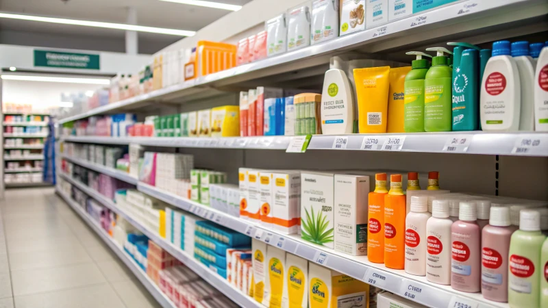 A vibrant retail shelf filled with colorful product packages