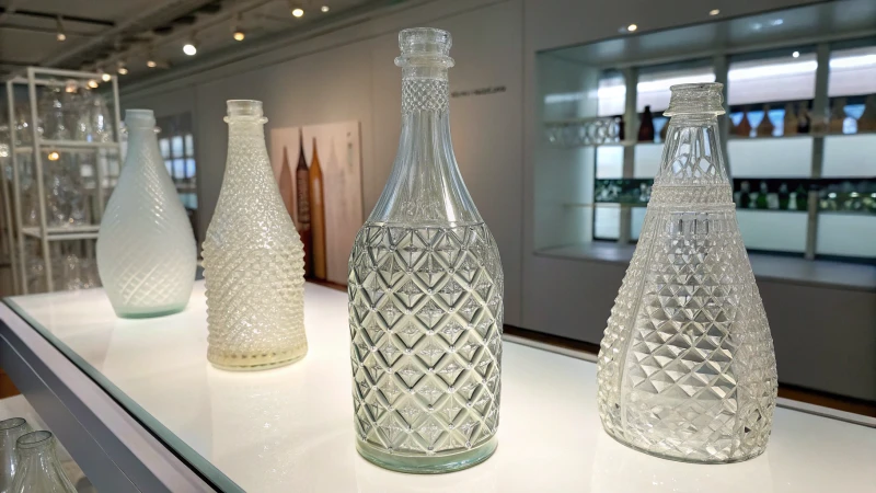 Collection of unique 3D printed glass bottles on a clean surface