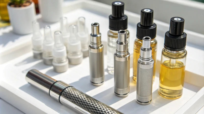 Close-up of atomizer nozzles and vials