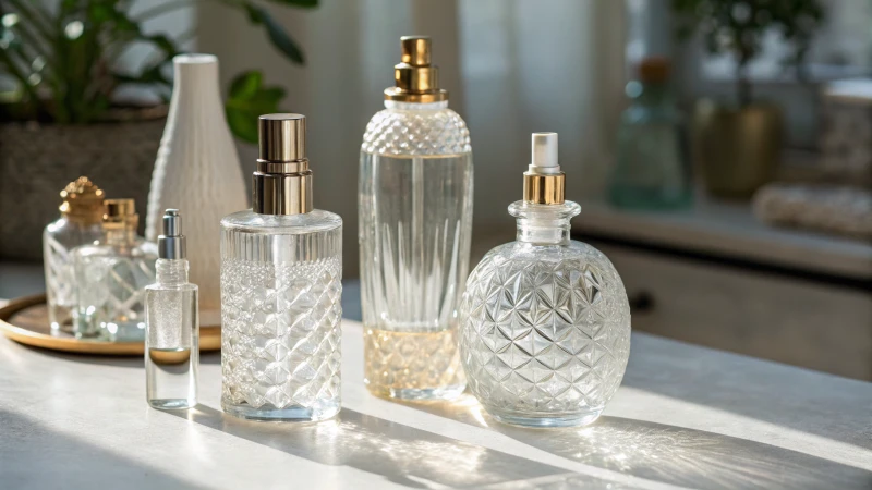 Elegant arrangement of borosilicate glass cosmetic bottles