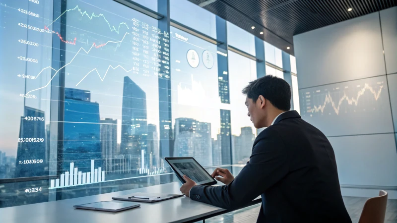 Business professional using a tablet in a modern office