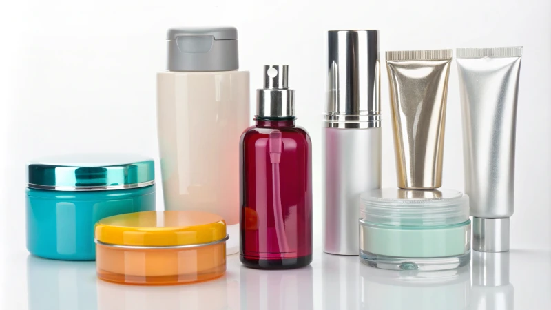 Close-up of various cosmetic packaging materials