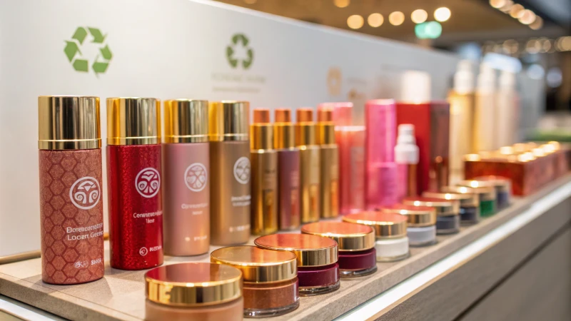 Close-up view of vibrant cosmetic products on a sleek display