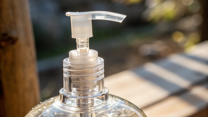 Close-up of a dip tube in a transparent pump bottle