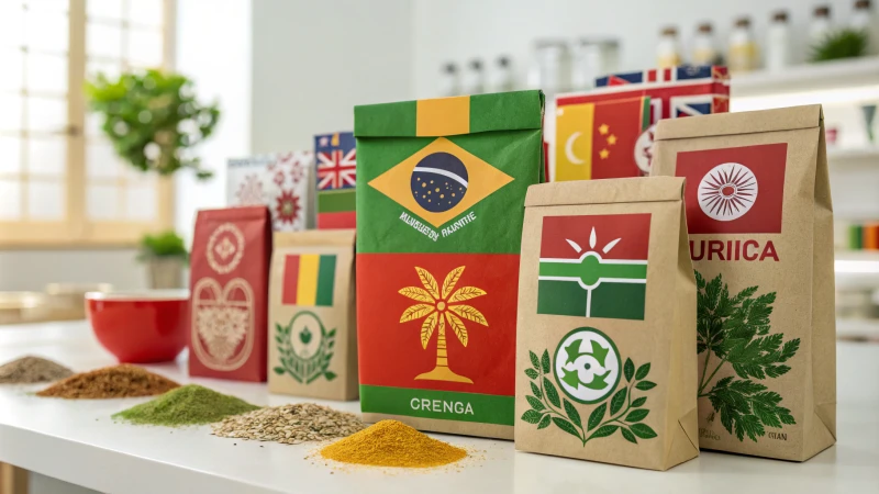 A vibrant collage of product packages designed for diverse consumers, showcasing cultural aesthetics.