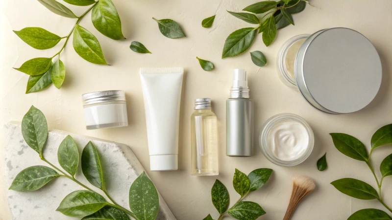 Eco-friendly cosmetic packaging materials on a neutral background