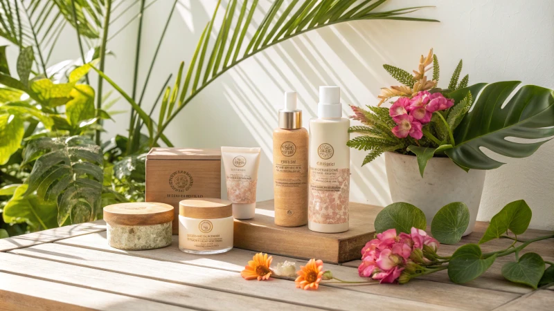 Eco-friendly cosmetics display with plants