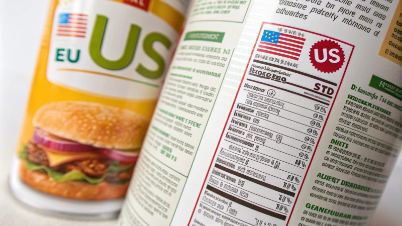 A comparison of EU and US food labeling regulations with detailed labels.