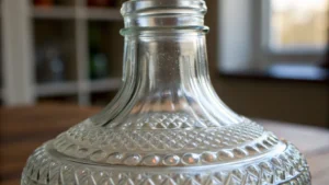 Close-up of a glass bottle with a textured punt bottom