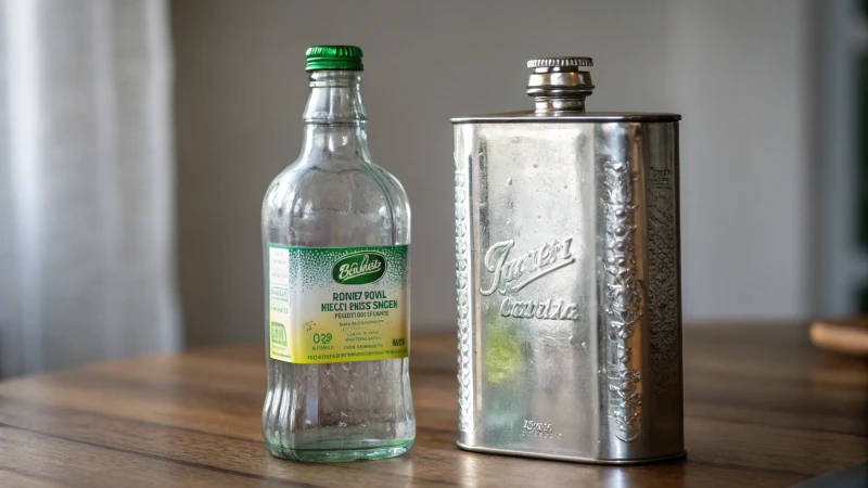 A side-by-side comparison of a soda-lime glass bottle and an aluminosilicate glass flask.