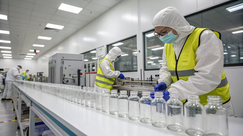 Technicians testing glass cosmetic packaging in a high-tech laboratory