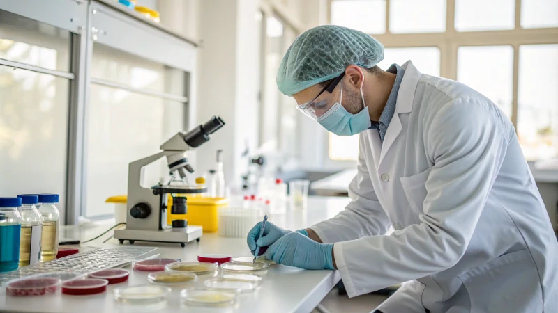 Technician applying antimicrobial coatings in a laboratory