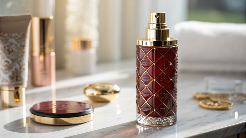 Close-up of a luxurious cosmetic bottle with smart sensors