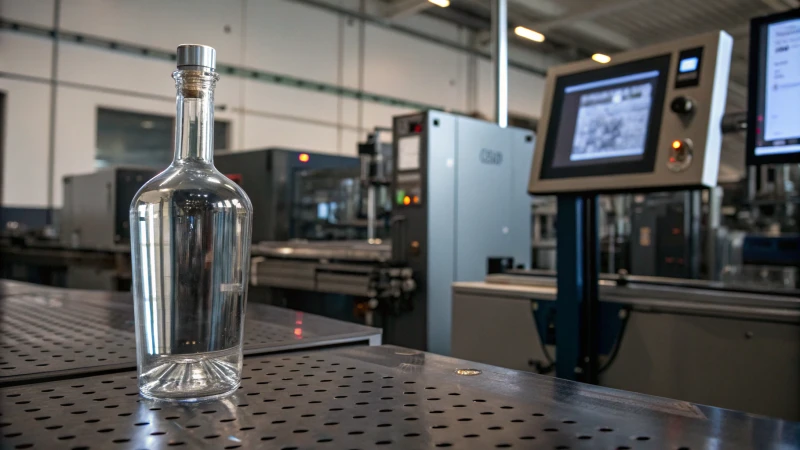 A modern glass bottle in a high-tech workshop