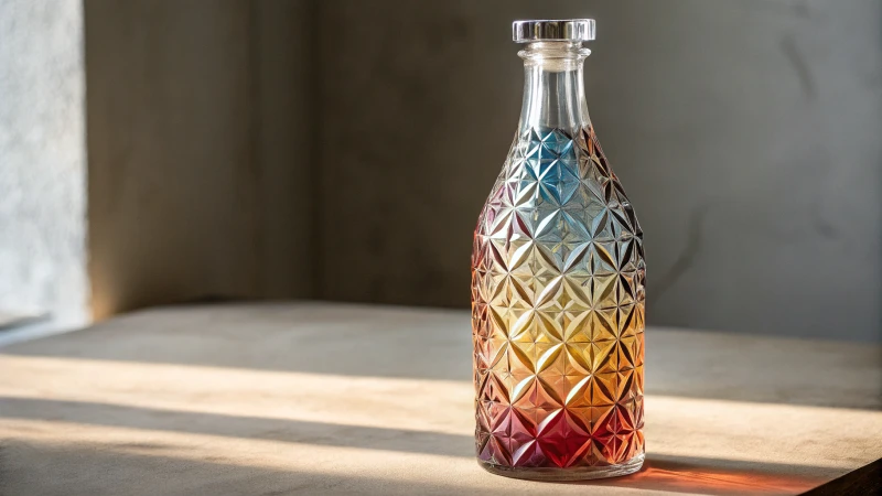 A modern glass bottle with geometric patterns