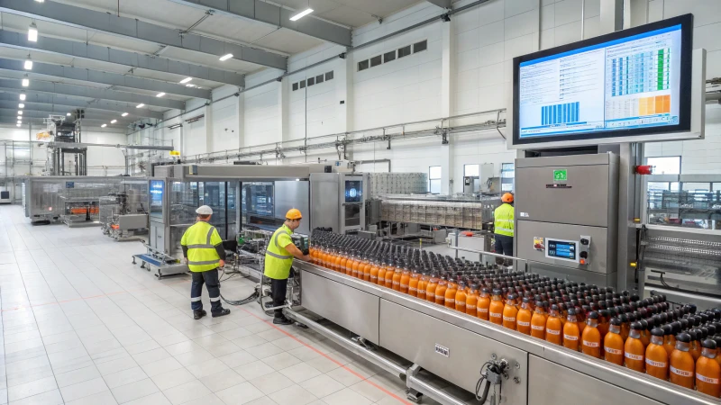 A modern glass bottle production facility with advanced machinery