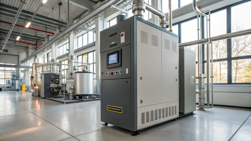 A modern industrial scene with a high-tech low-emission furnace