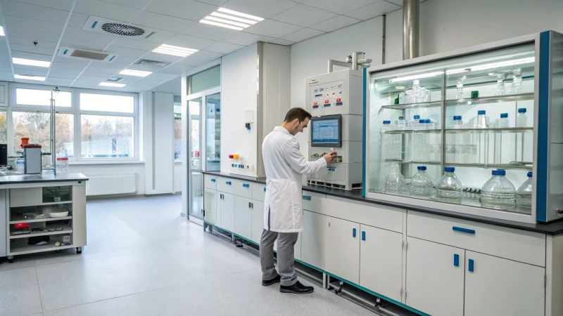 A technician monitoring a digital temperature control system in a lab