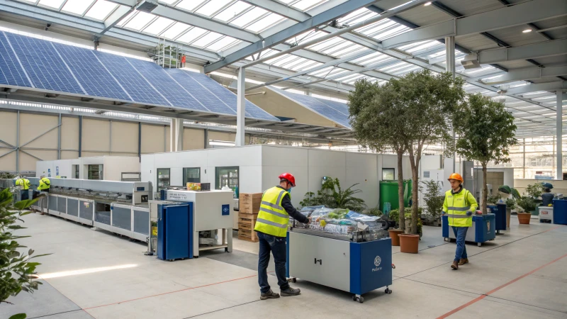 Modern recycling facility with advanced machinery and workers in safety gear