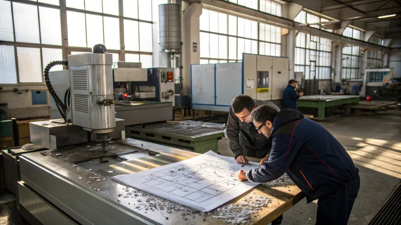 Engineers and technicians in a workshop working on mold fabrication