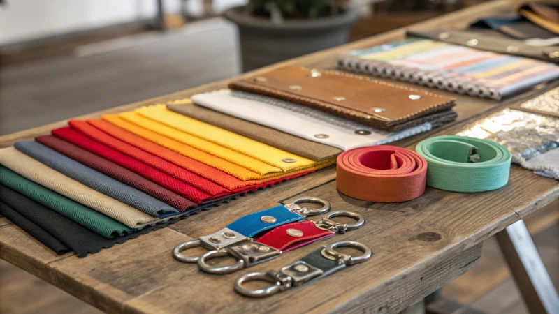 Assortment of product samples on a wooden table