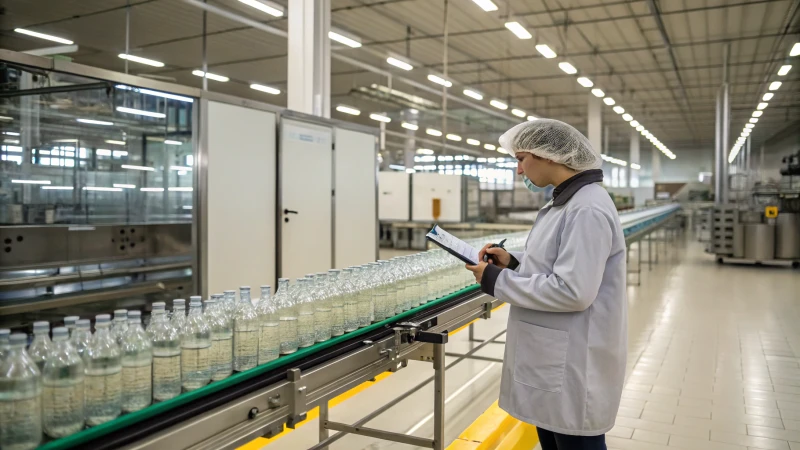 Quality control inspector examining glass containers