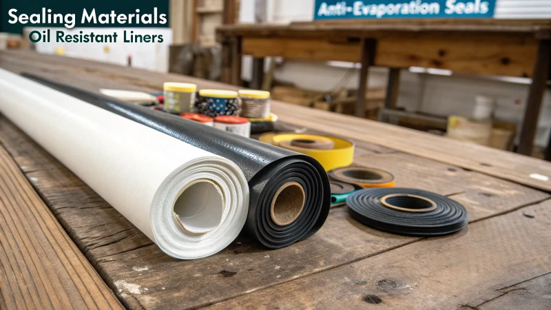 Various sealing materials displayed on a wooden table