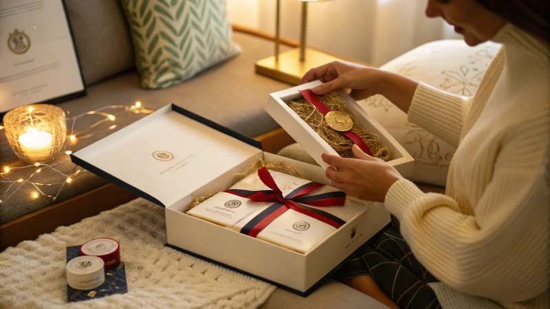 Close-up of a person unboxing a luxurious product in a cozy room