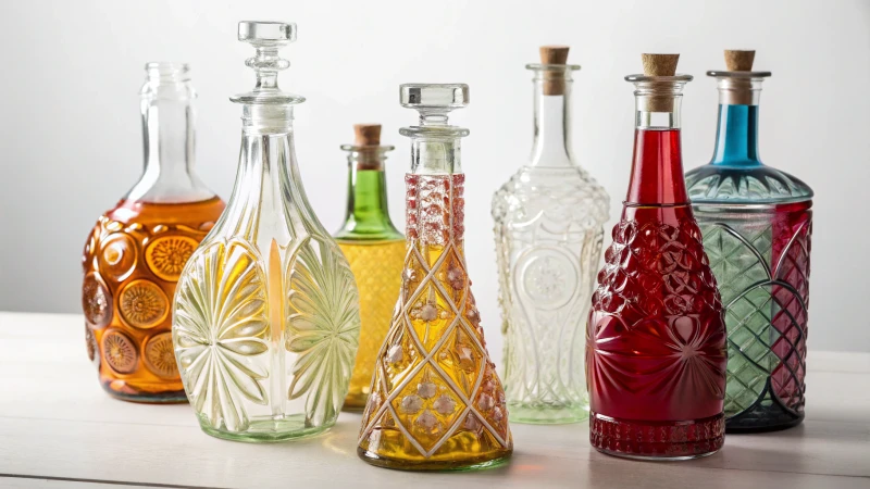 A collection of uniquely designed bottles on a white background