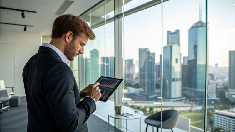 A businessman analyzing data in a modern office