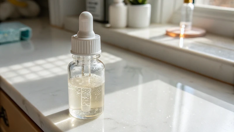 Close-up of a child-resistant dropper bottle on a countertop