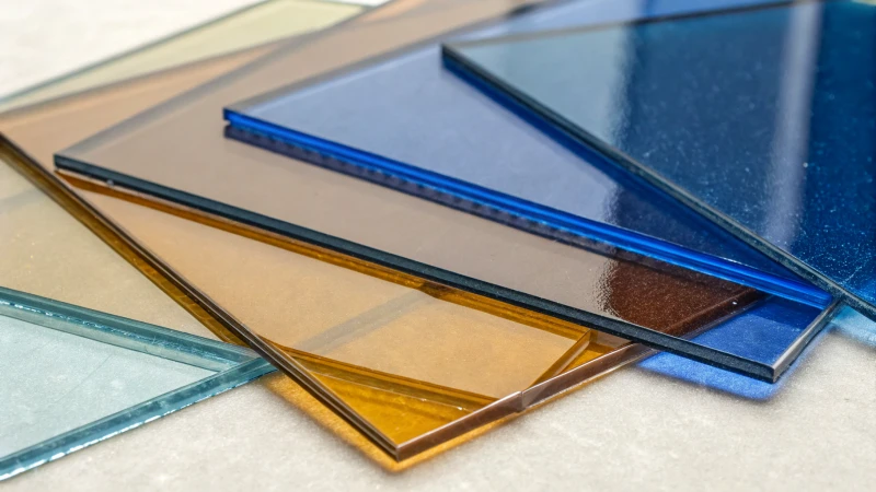 Close-up of tinted UV-resistant glass samples