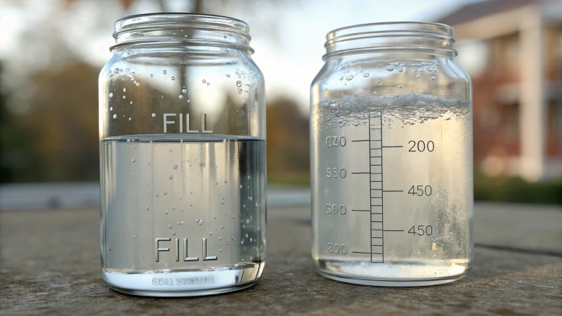 Two glass containers with different fill levels