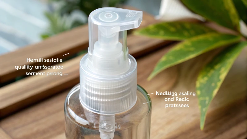 Close-up of a cosmetic sprayer bottle showing the nozzle and sealing mechanism.