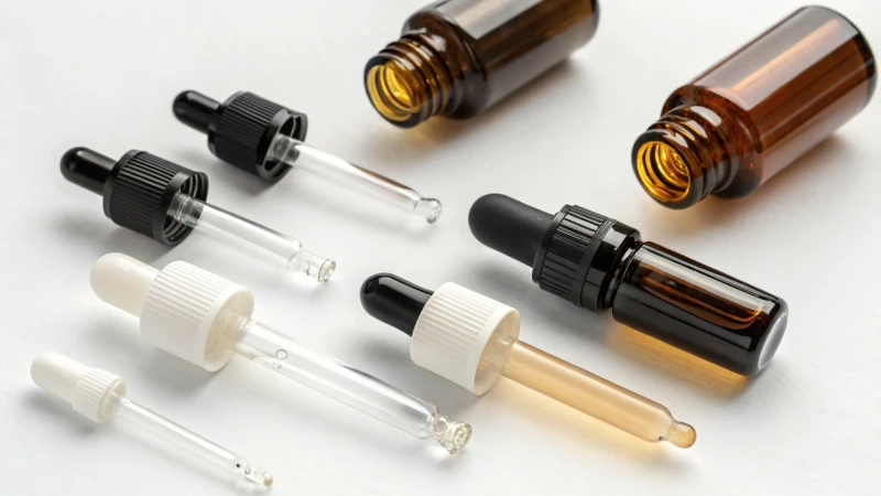 Various droppers on a white background