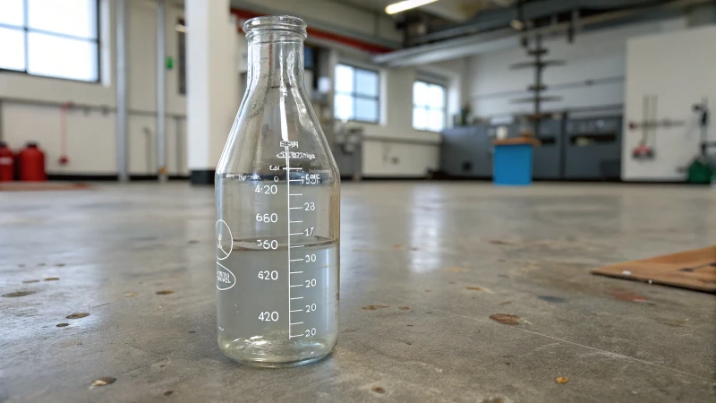 A glass bottle suspended in mid-air above a textured concrete floor with measurement markers.