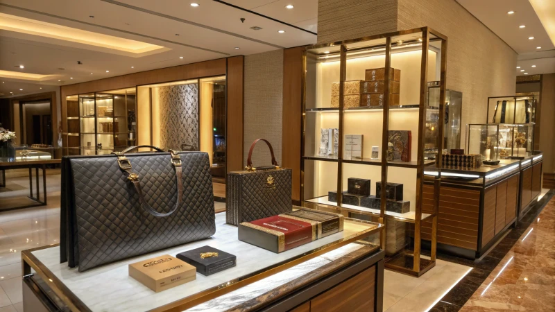 A luxurious retail display showcasing high-end products.