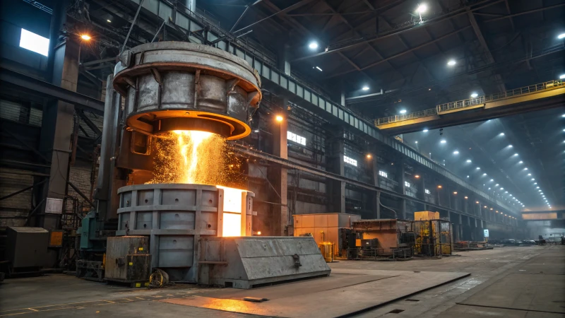 Large modern electric melting furnace in an industrial facility