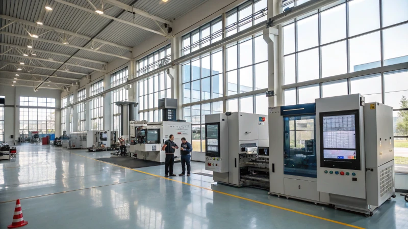 Interior of a modern manufacturing facility with advanced machinery