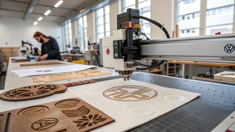 A modern workshop with a logo embossing machine