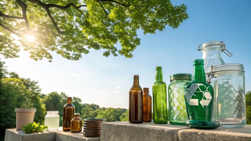 A collage of recycled glass products in a natural setting